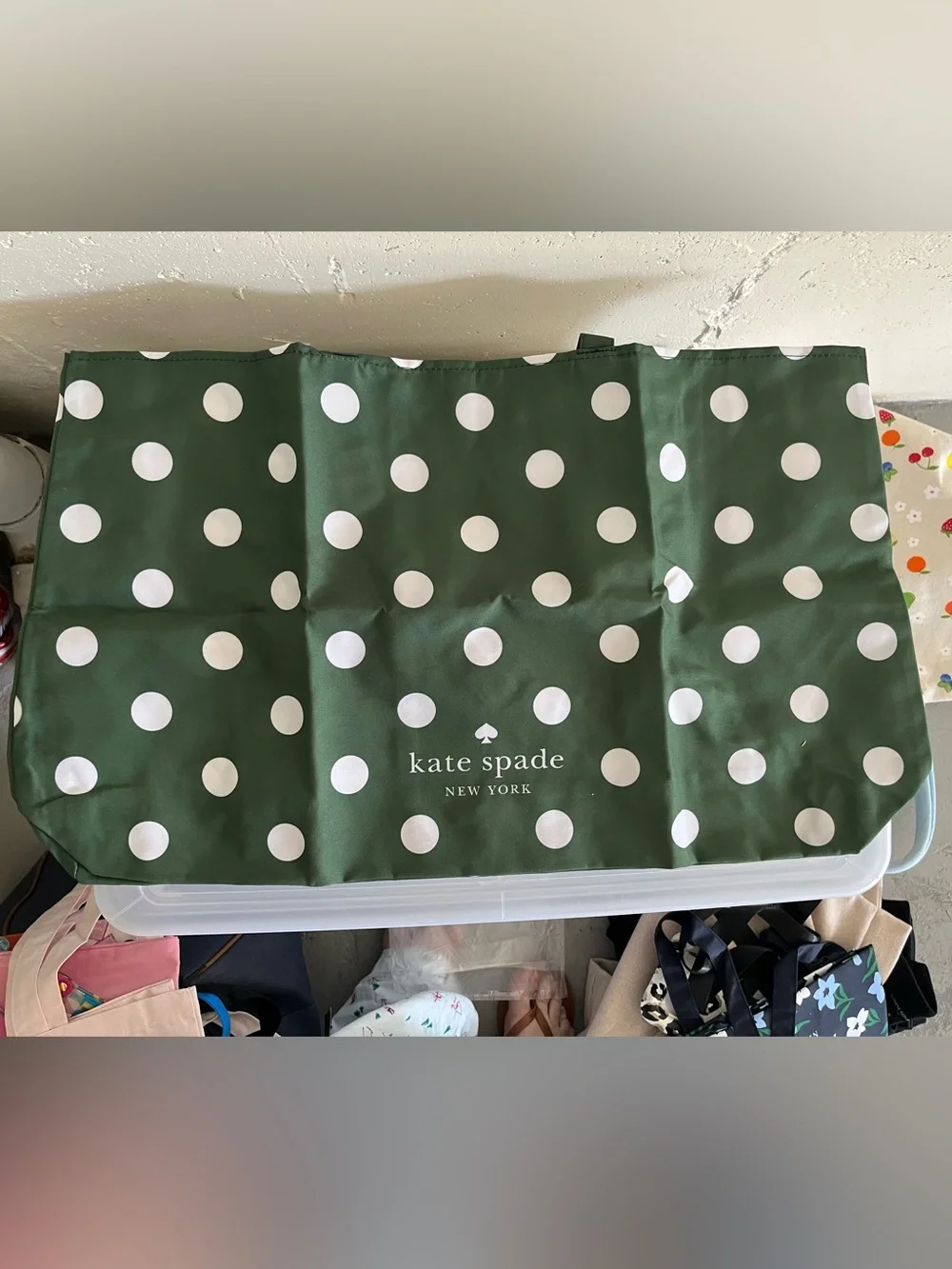 Kate Spade Dark Green and White Polka Dot Tote